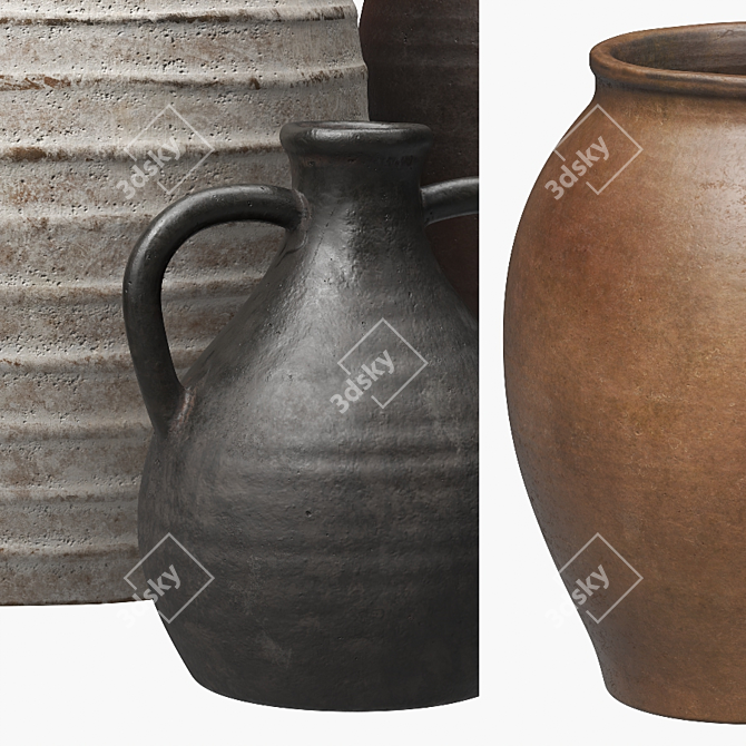 Title: Rustic Relief Ceramic Vases 3D model image 3