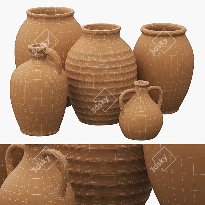 Title: Rustic Relief Ceramic Vases 3D model image 5