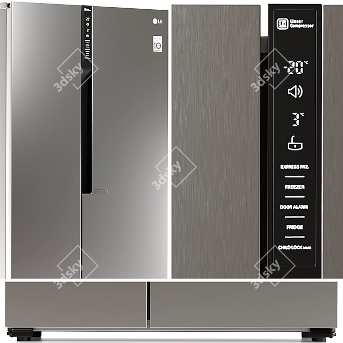 LG Kitchen Appliance Set: EasyClean Oven, Side-by-Side Fridge, Gas Cooktop, Microwave, and Hood 3D model image 2