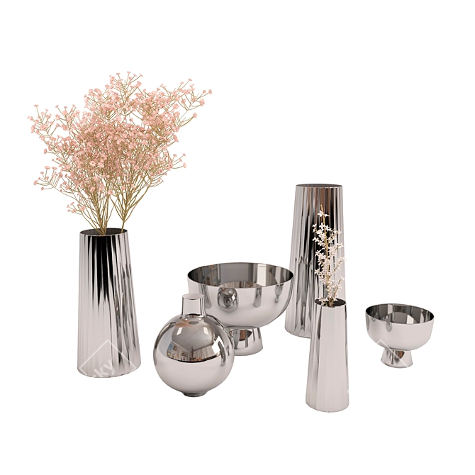 Elegant Nickel Plated Vases by West Elm 3D model image 1