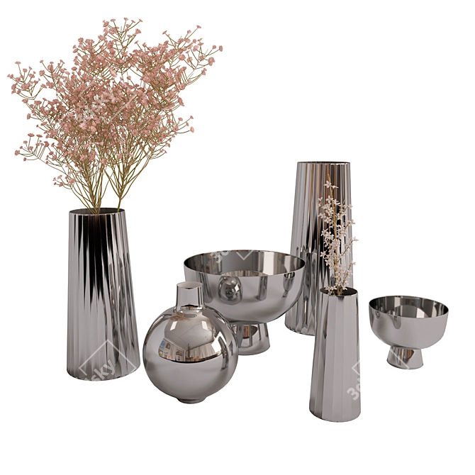 Elegant Nickel Plated Vases by West Elm 3D model image 4