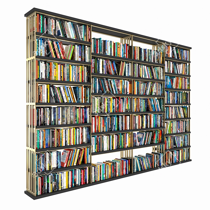 Elegant Wood & Metal Bookshelf 3D model image 2