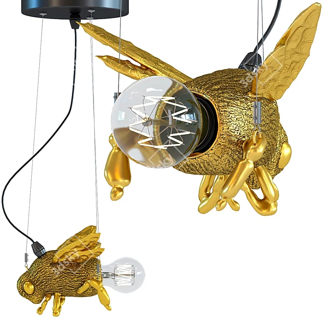 Golden Bee Pendant Lamp - Elegant Nature-inspired Decor 3D model image 2