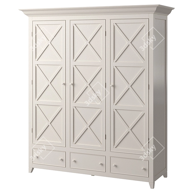 La Mer Scandinavian Three-Door Wardrobe 3D model image 1