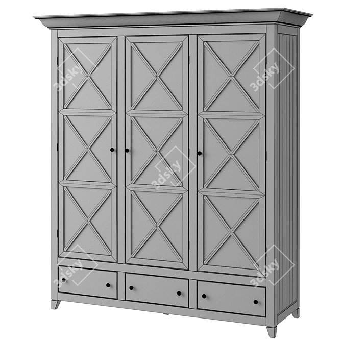 La Mer Scandinavian Three-Door Wardrobe 3D model image 3