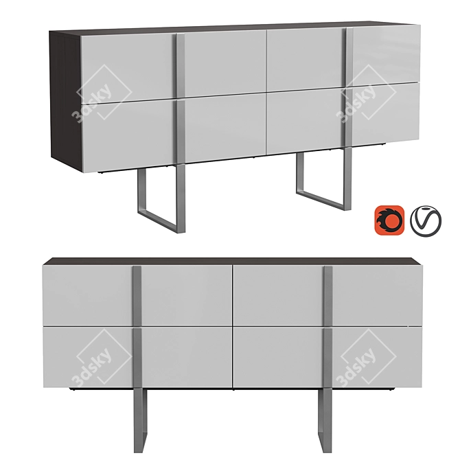 Oak and Steel Sideboard - Modern Spanish Design 3D model image 1