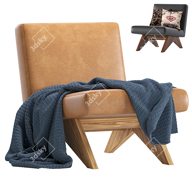 Elegant Low Leather Armchair 3D model image 1