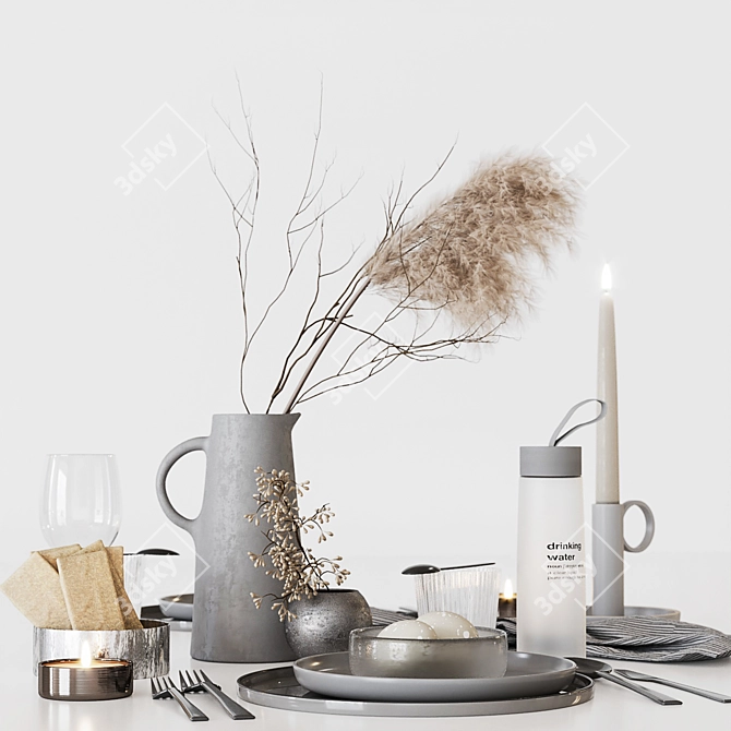 Modern Gray Tableware Set 3D model image 2