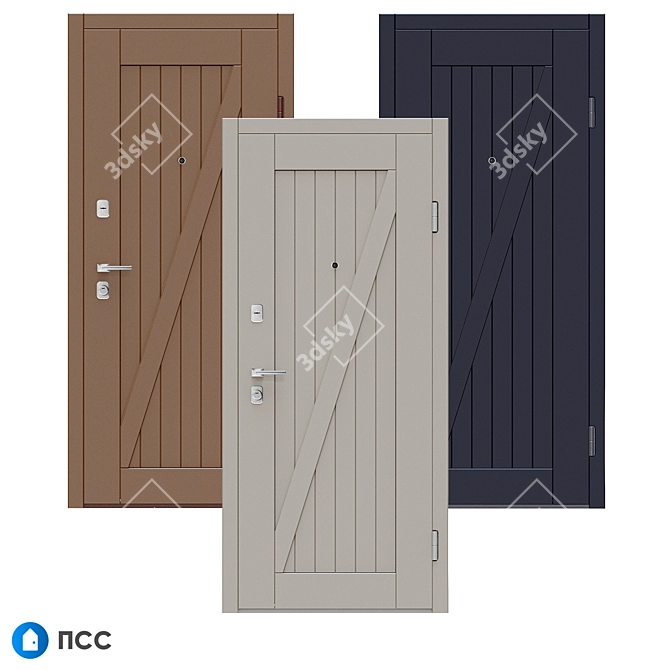 Modern Oak Entrance Door with Loft Design 3D model image 3