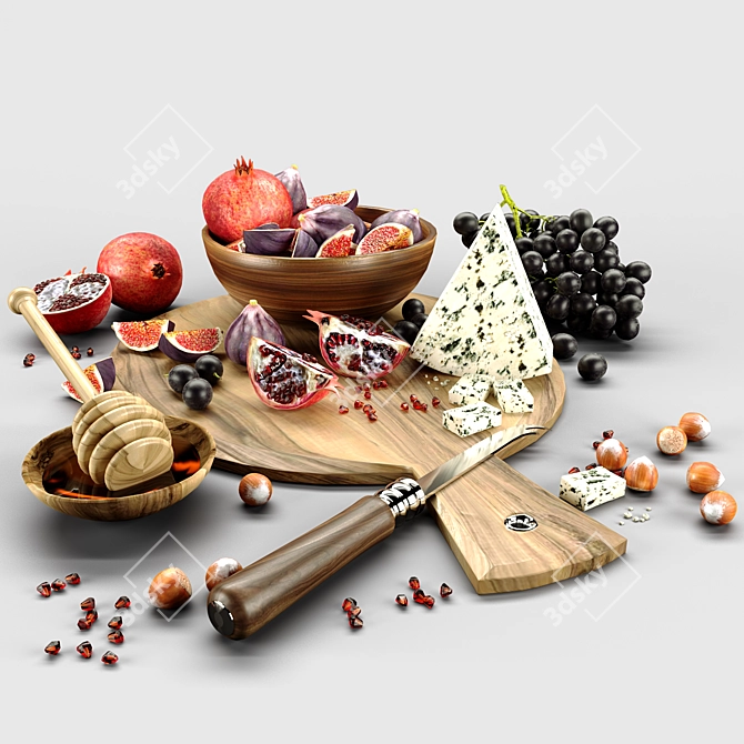 Fresh Fruits and Creamy Cheese 3D model image 1