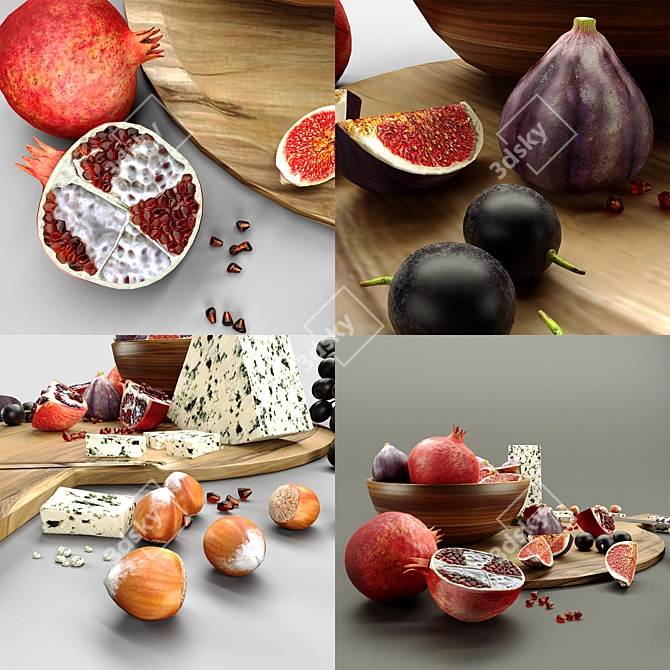 Fresh Fruits and Creamy Cheese 3D model image 4