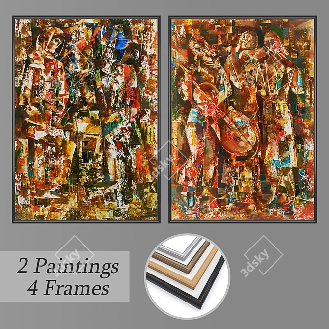 Modern Wall Art Set with Frame Options 3D model image 1