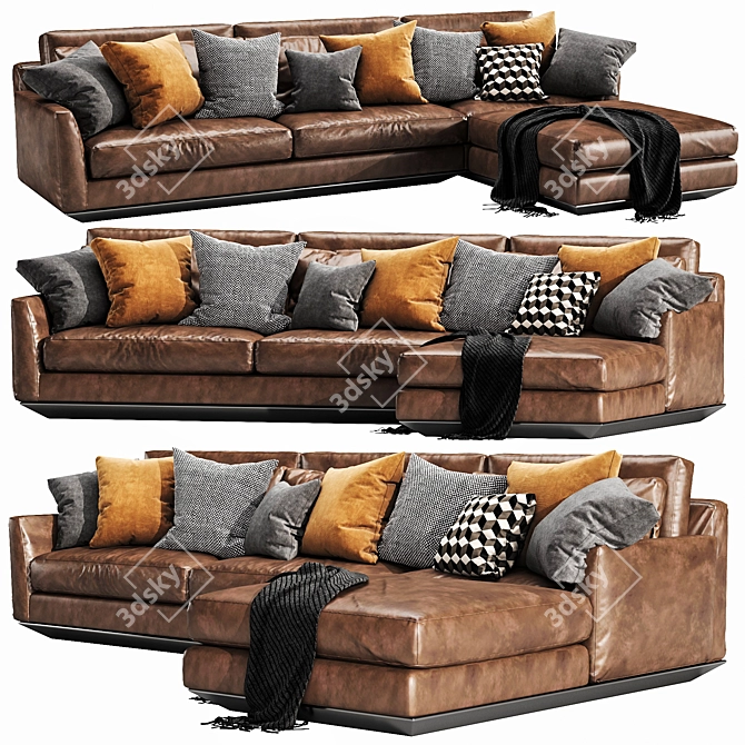 Horm Ellington Leather Chaise Lounge 3D model image 2