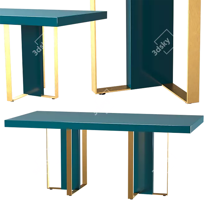 Arpen Teal & Brass 6 Seater Dining Table 3D model image 2