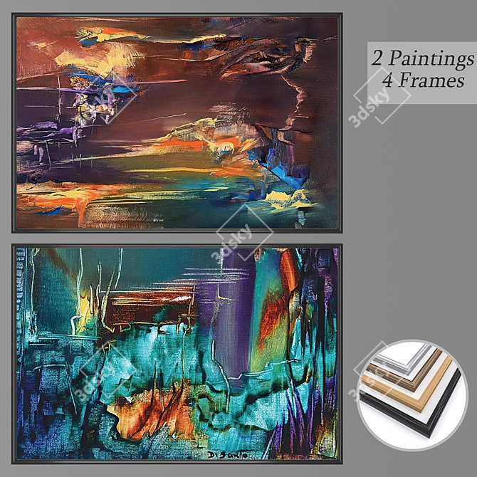 Modern Art Wall Painting Set 3D model image 1