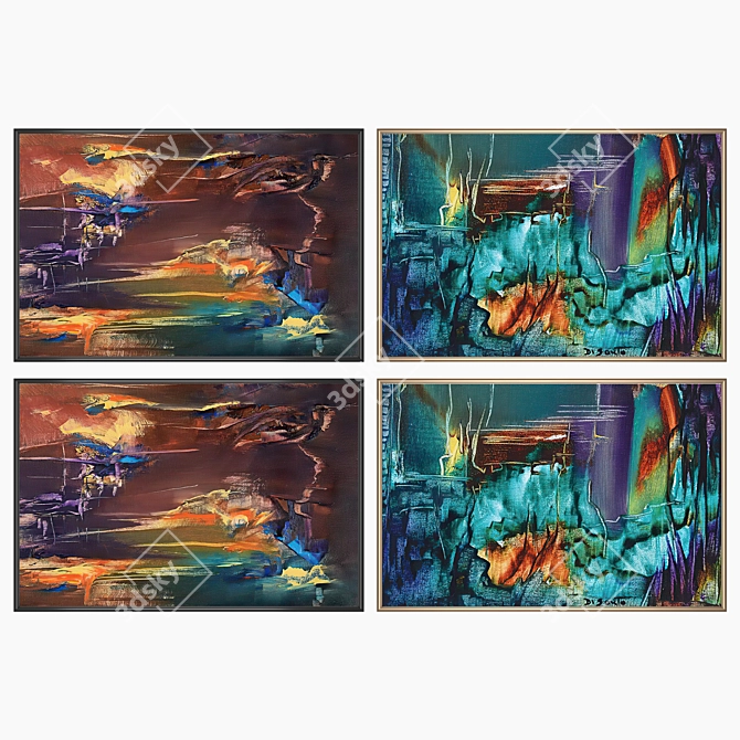 Modern Art Wall Painting Set 3D model image 2