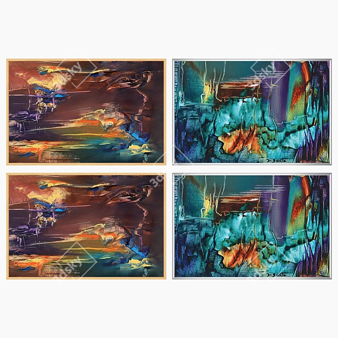 Modern Art Wall Painting Set 3D model image 3