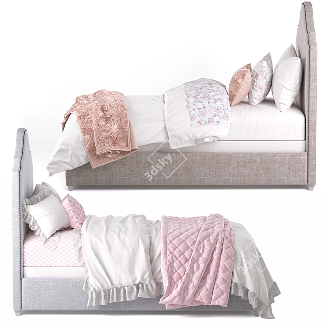 MIA Bed: Elegant Upholstered Twin Bed with Pewter Nailheads 3D model image 2