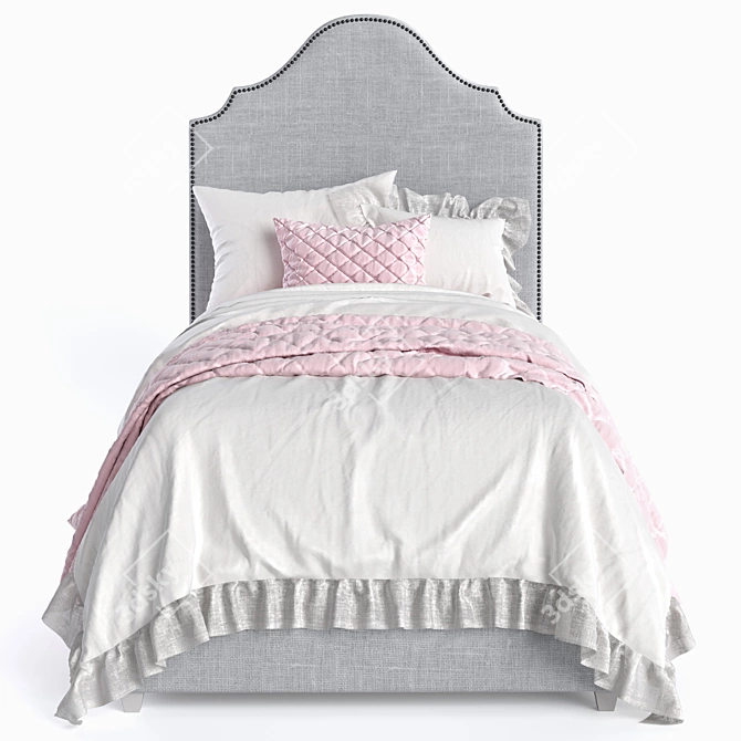 MIA Bed: Elegant Upholstered Twin Bed with Pewter Nailheads 3D model image 3