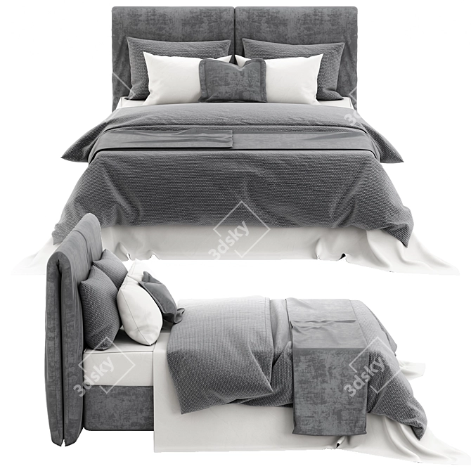 Seaspray Gray Boxspring Bed 3D model image 2