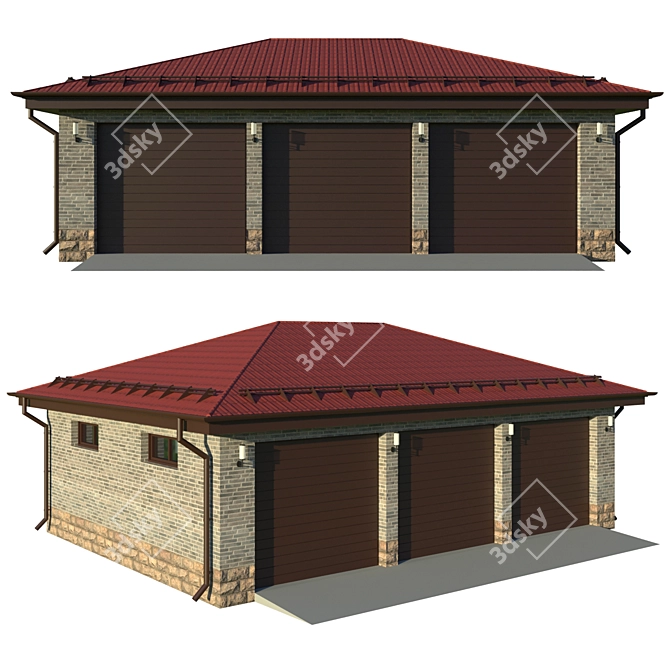 Spacious 3-Car Garage: 11x8m 3D model image 1