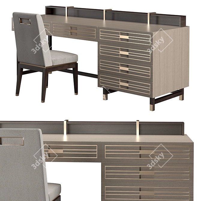 Elegant Edinburg Desk & Bahru Chair 3D model image 1
