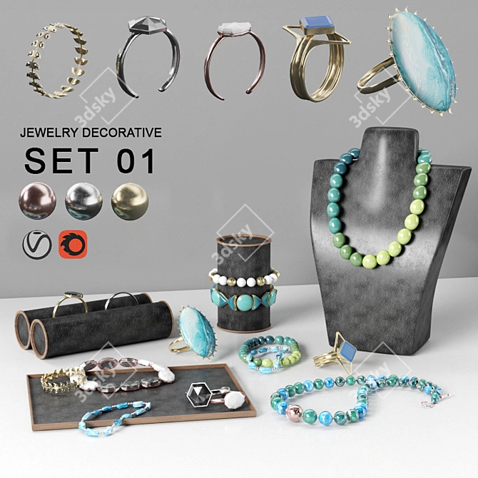 Exquisite Jewelry Set: Necklaces, Bracelets, and Accessories 3D model image 1