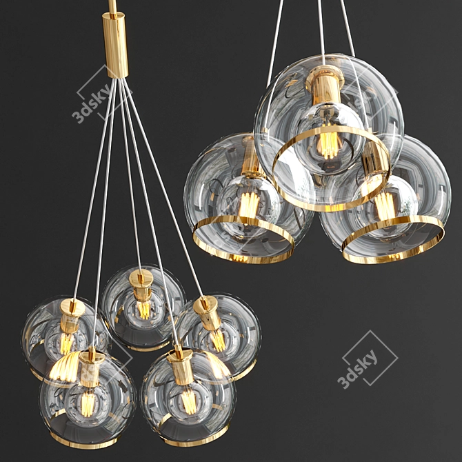 Contemporary Brass and Glass Pendant Lights 3D model image 4