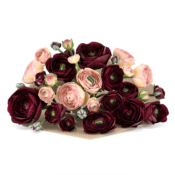 Ranunculus Bouquet: Elegant Flower Arrangement 3D model image 1