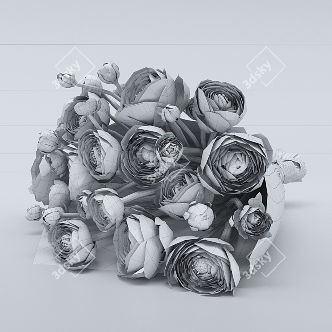 Ranunculus Bouquet: Elegant Flower Arrangement 3D model image 4