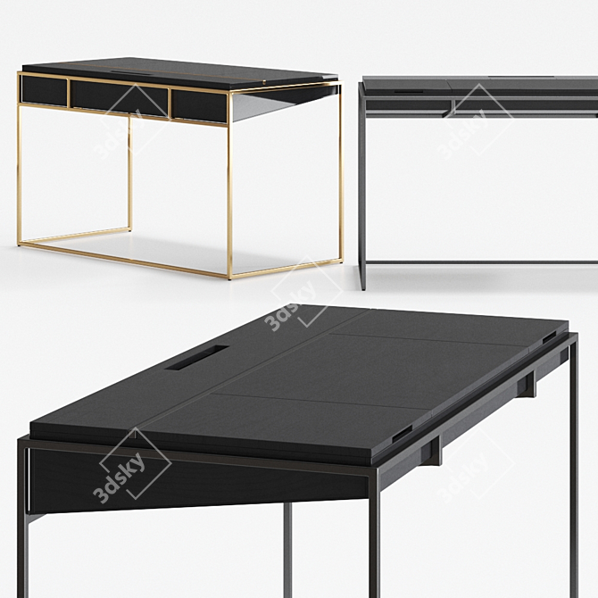 Industrial Oak Writing Desk 3D model image 1