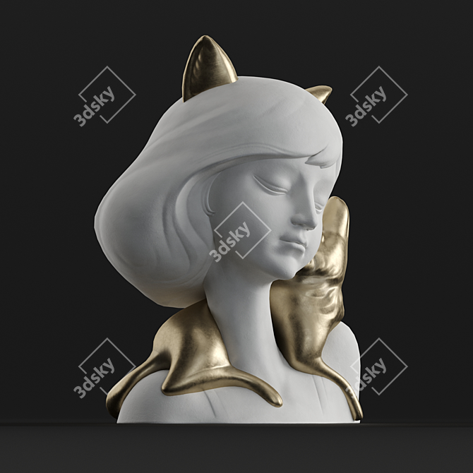 Whimsical Girl and Fox Sculpture 3D model image 3