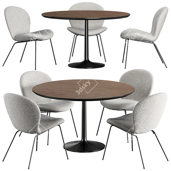 Marble Dining Table with Hiro Chairs 3D model image 7