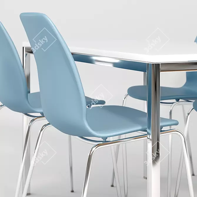 Modern Glass Table and Blue Chair Set 3D model image 2