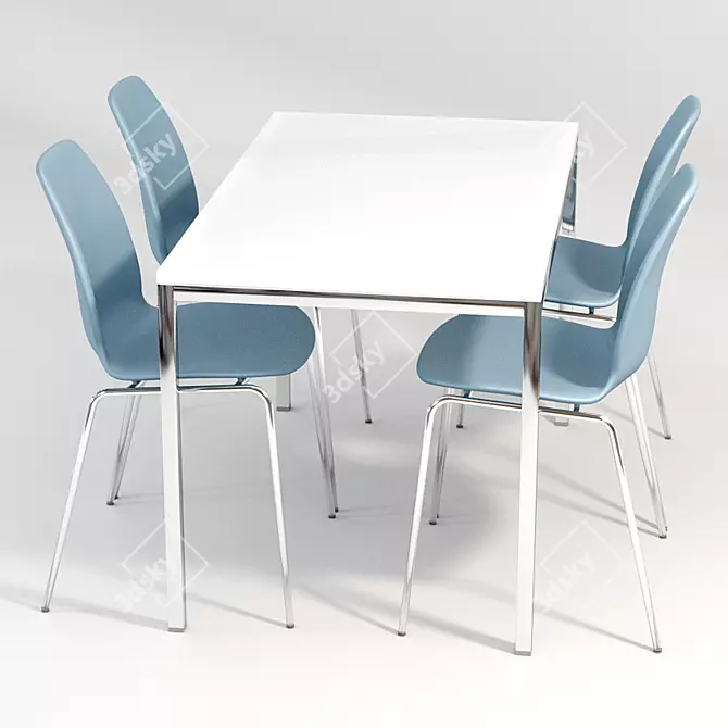 Modern Glass Table and Blue Chair Set 3D model image 3