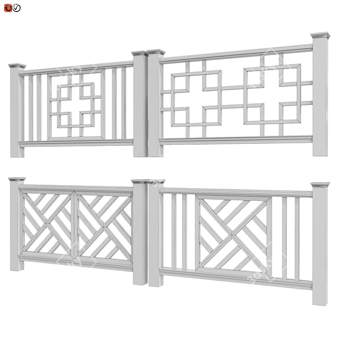 Modern Terrace Handrail Set 3D model image 2