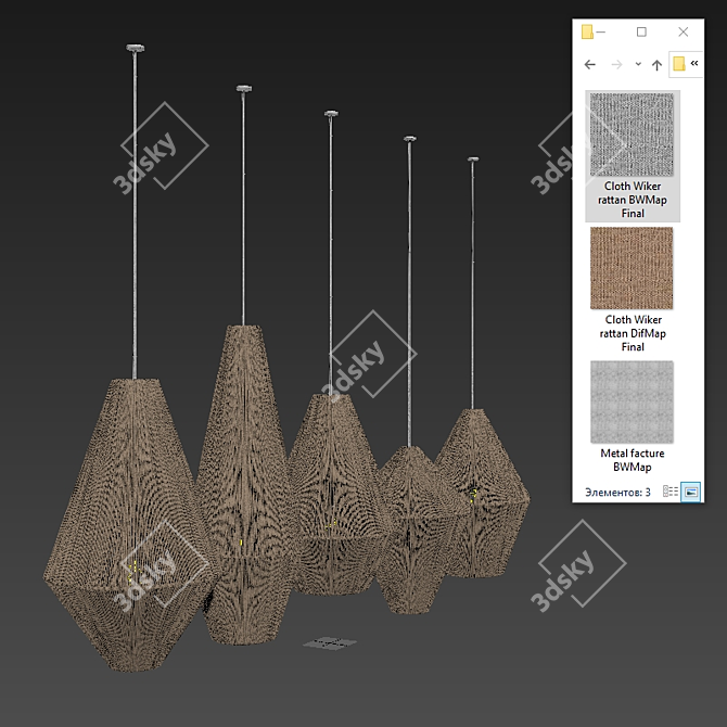 Rattan Cone Lamp: Wood & Wicker 3D model image 5