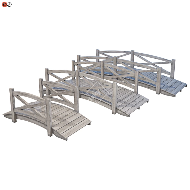 Wooden Garden Bridge Set 3D model image 1