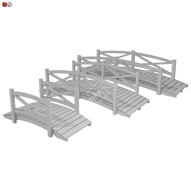 Wooden Garden Bridge Set 3D model image 2