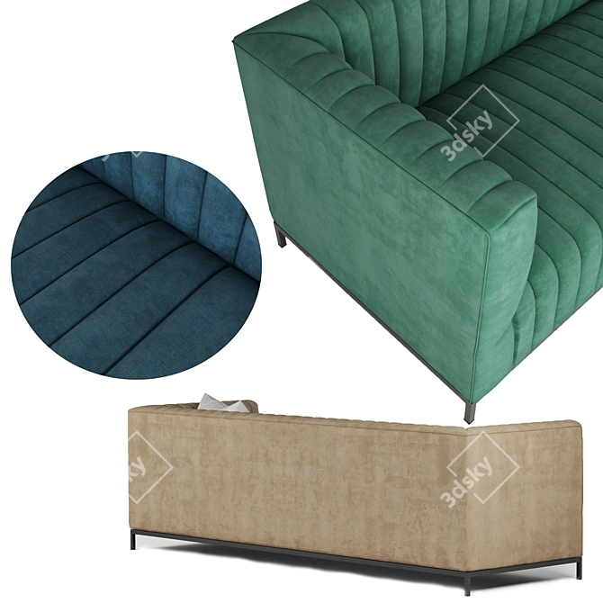 Luxurious Velvet Sofa - Vintage-Inspired Design 3D model image 4