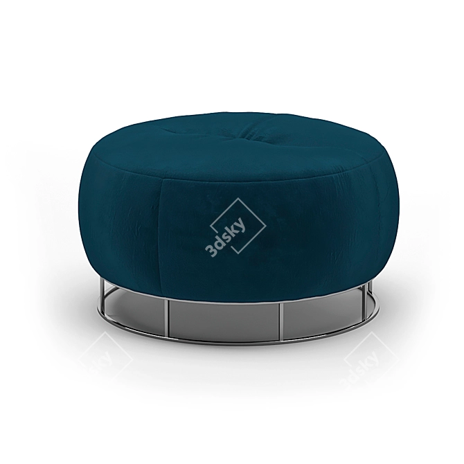 Velvet Round Metal Base Pouf Set 3D model image 3