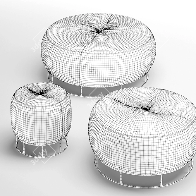 Velvet Round Metal Base Pouf Set 3D model image 6