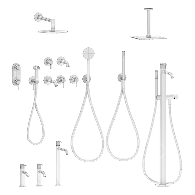 Cea Innovo Set: Sleek Chrome and Matte Black Fixtures 3D model image 3