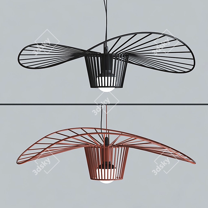 Straw Hat Chandelier: Rustic Elegance for Your Space 3D model image 1