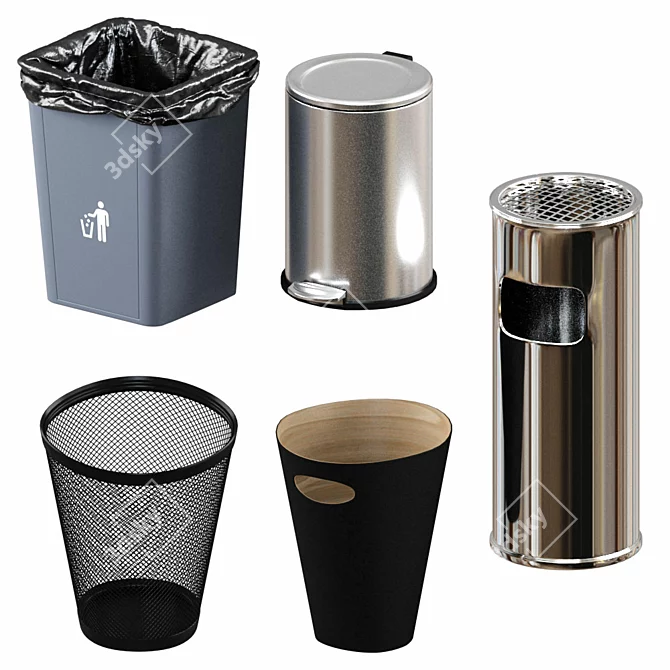 Low Poly Trash Bin Set: 5 Units 3D model image 1