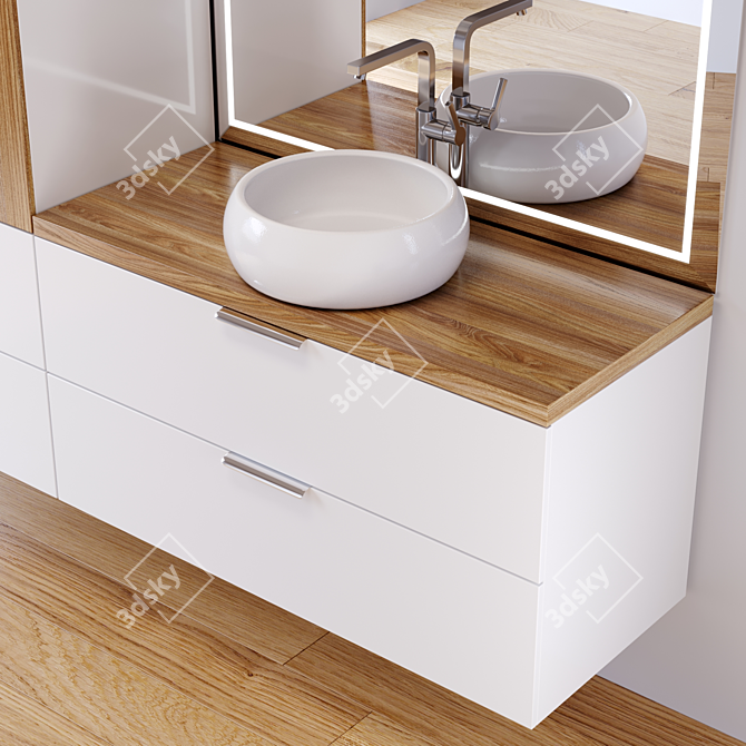 Elegant Space-Saving Bathroom Set 3D model image 2