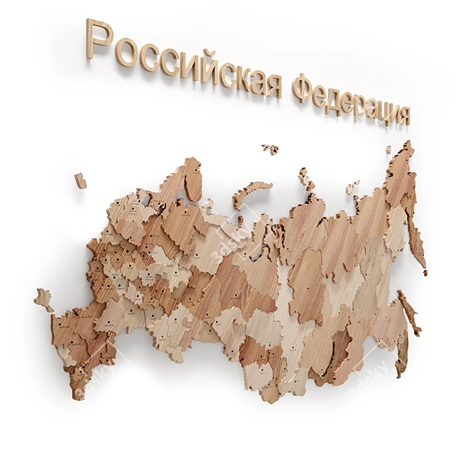 Russian Wooden Map: City Names 3D model image 2