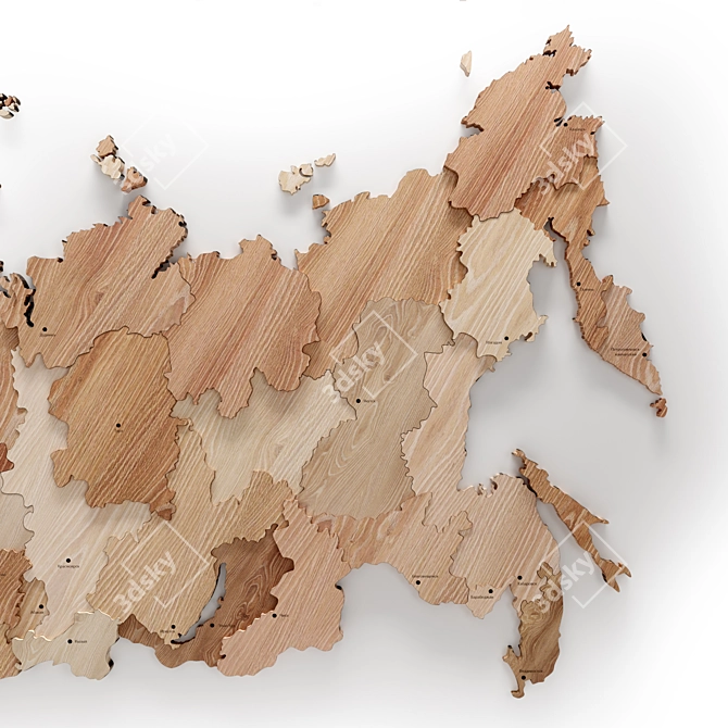 Russian Wooden Map: City Names 3D model image 5