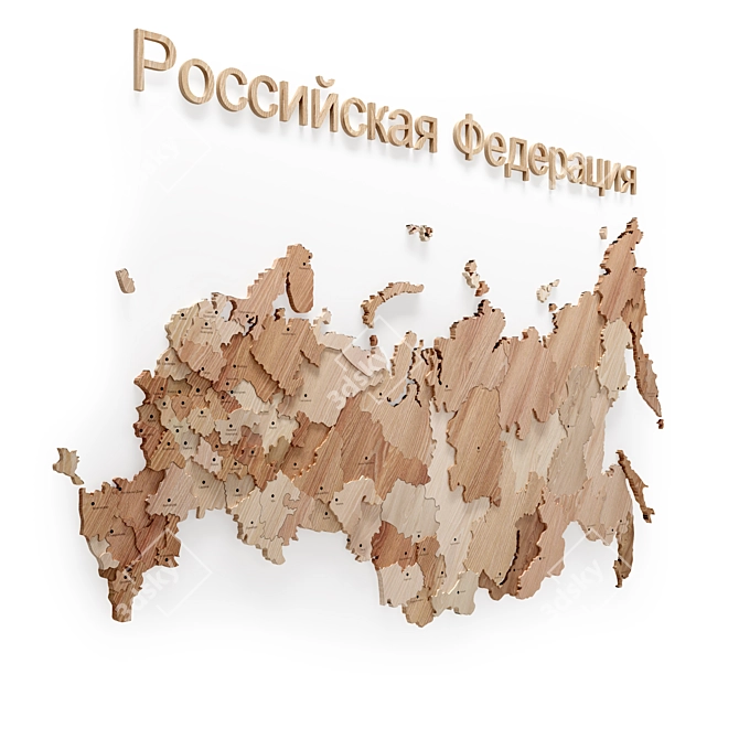 Russian Wooden Map: City Names 3D model image 6