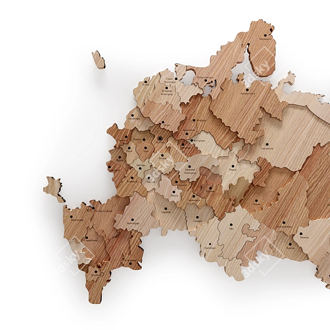 Russian Wooden Map: City Names 3D model image 9